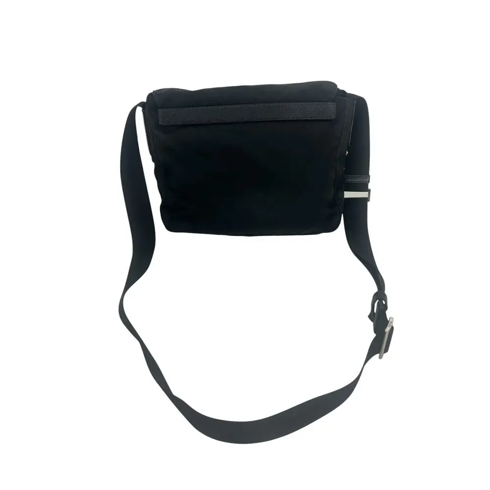 Prada Black Nylon Logo Plaque Messenger Crossbody Bag